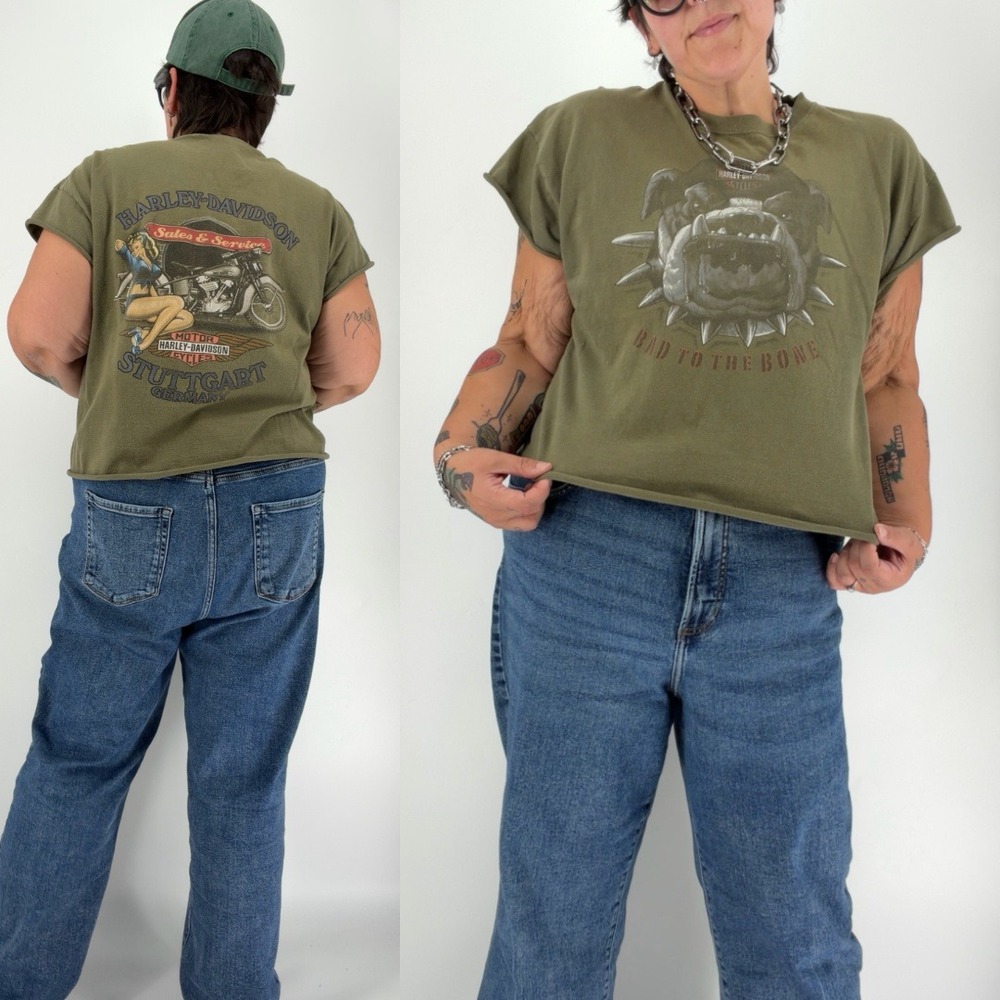 Harley Davidson cropped boxy tee Stuttgart Germany biker USA made mens XL shirt